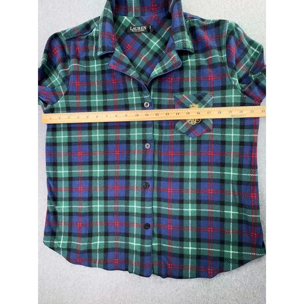 Ralph Lauren Black Label Fleece Tartan Plaid Pajama Set‎ Women's Petite L Crest